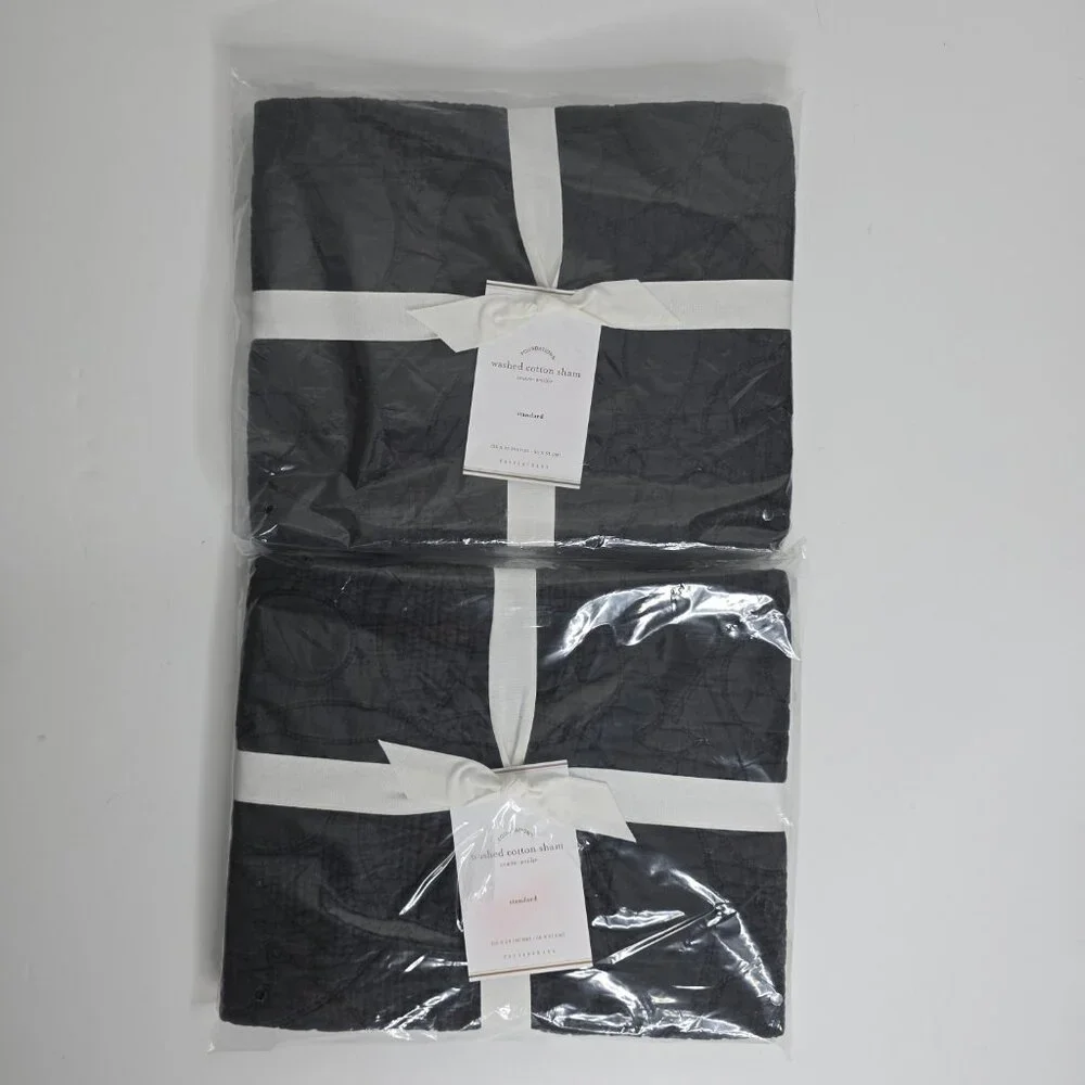 2 Pottery Barn Pillow Shams Lot Set Washed Cotton Standard Shale MSRP 49.50 each